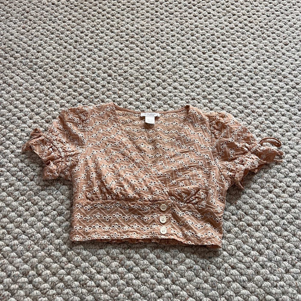 Stylish Tan Eyelet Crop Top